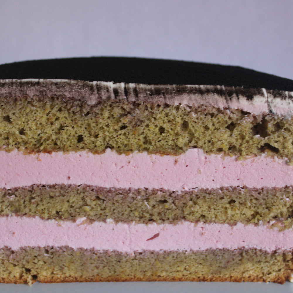 Pistachio Velvet Cake with a black velvet effect for special occasions