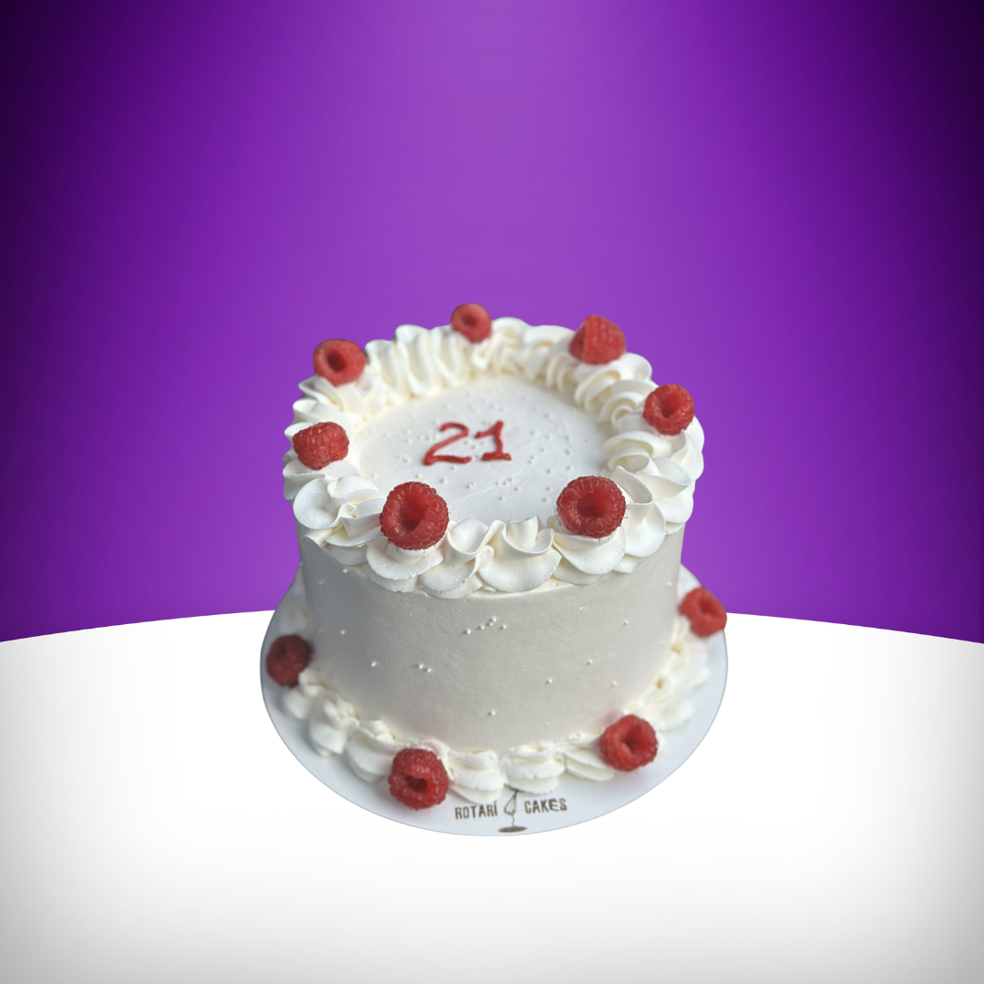 Raspberry cakein white colour and small size for birthdays