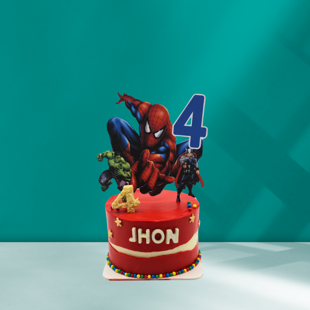 Mini Spider-Man Cake with red and blue superhero design, ideal for kids' parties 