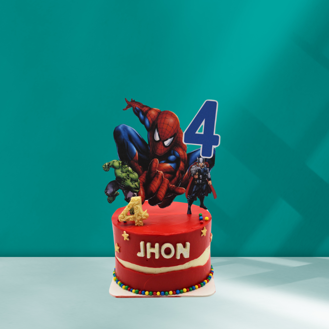 Mini Spider-Man Cake with red and blue superhero design, ideal for kids' parties 
