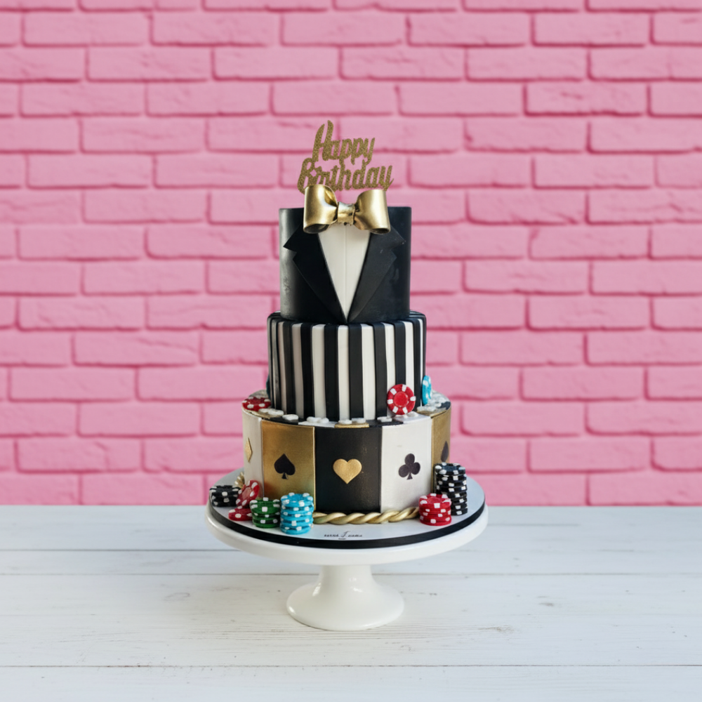 poker theme 3 tiers cake
