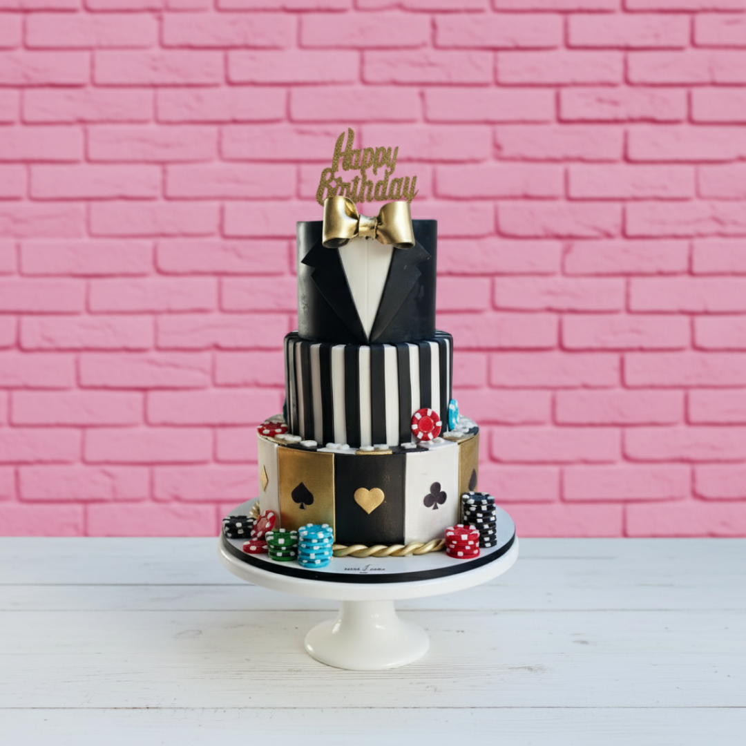 poker theme 3 tiers cake