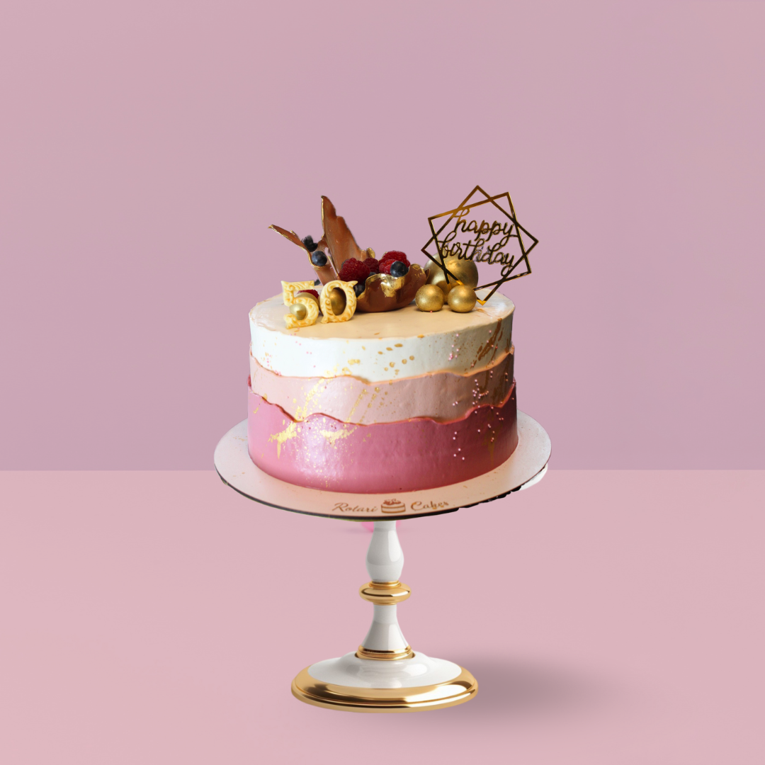 50th birthday Cake in pink colour and golden touch