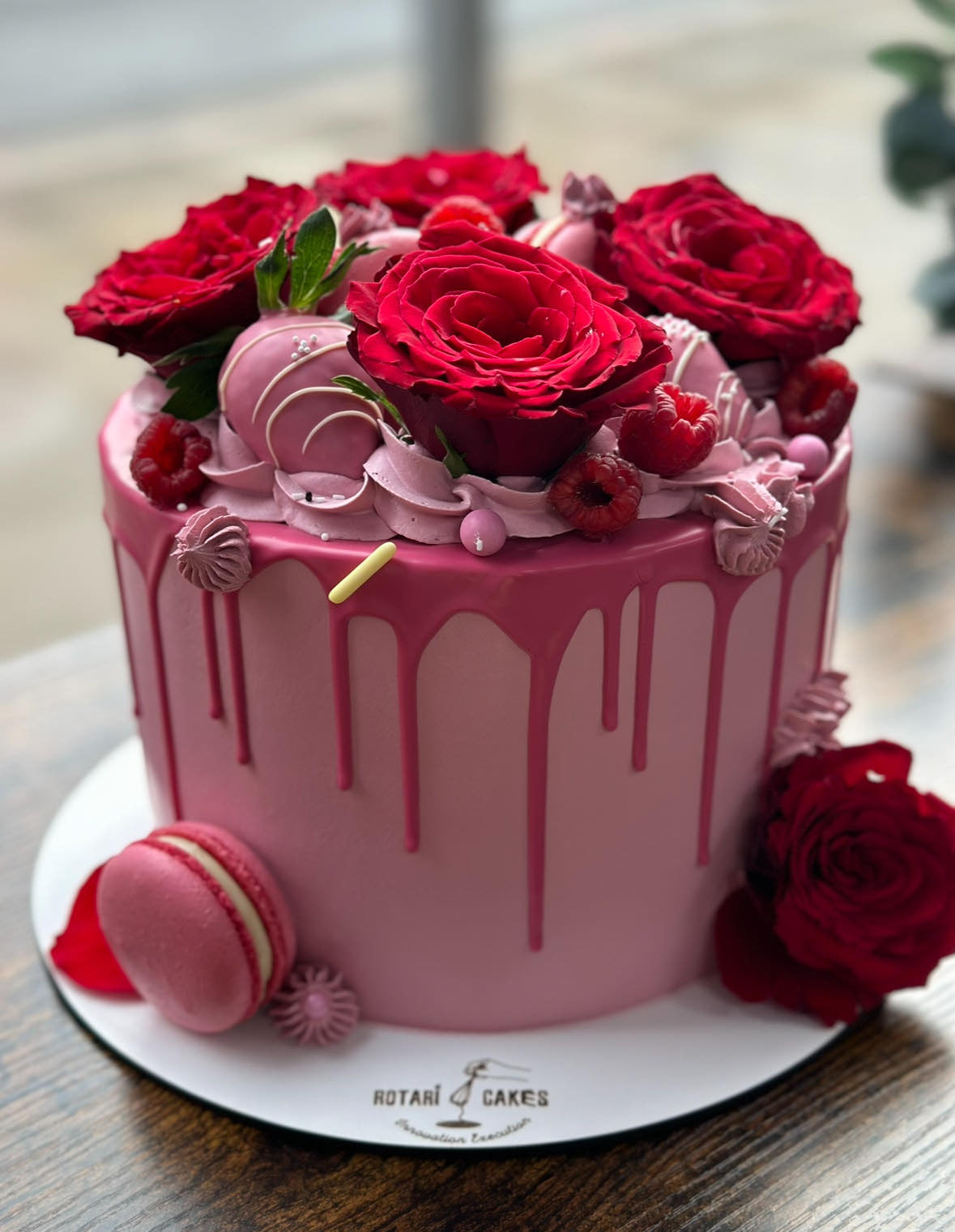 Roses Cake with red rose decorations, perfect for birthdays or special occasions