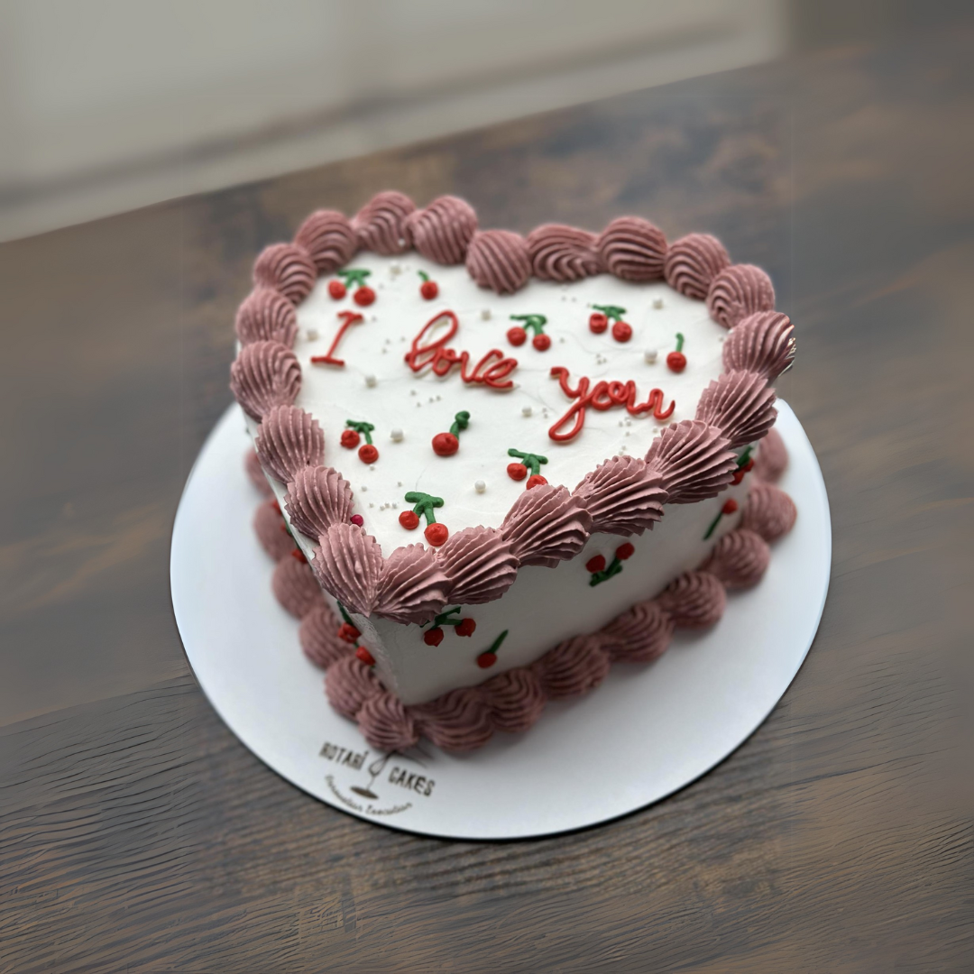 Mini Heart Cherry Cake with heart-shaped design, ideal for romantic occasions like Valentine's Day birthdays or anniversaries.