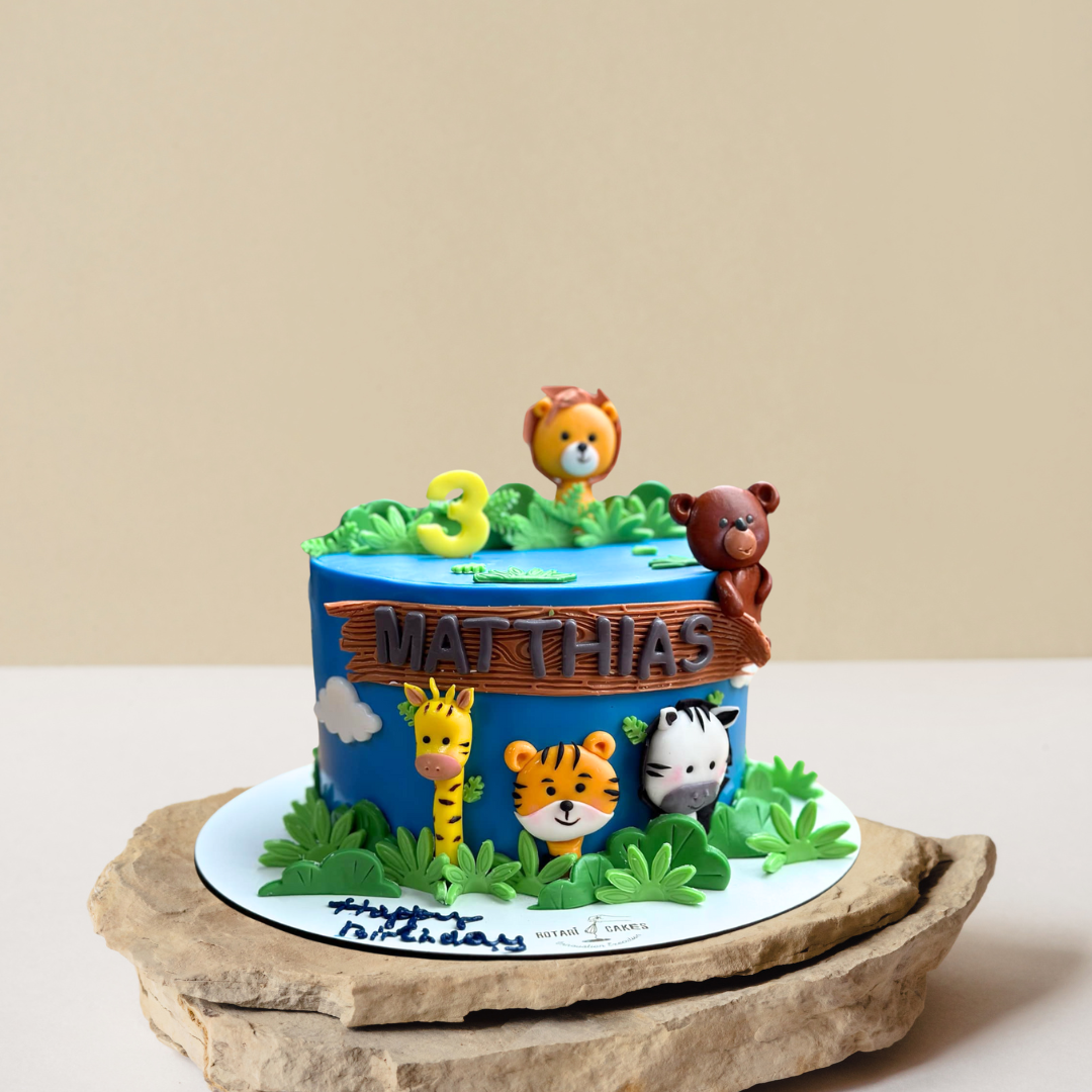 jungle and animals theme cake for kids