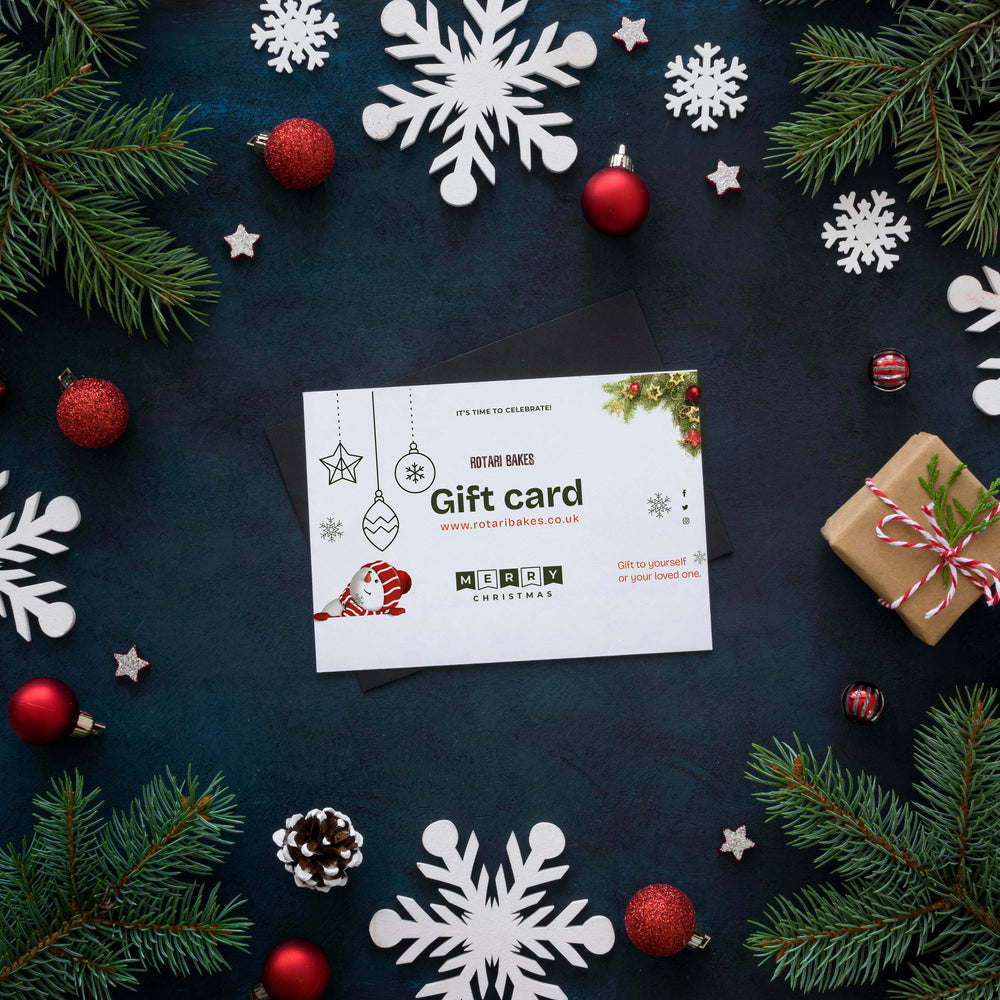 Gift card on a festive background with Christmas decorations