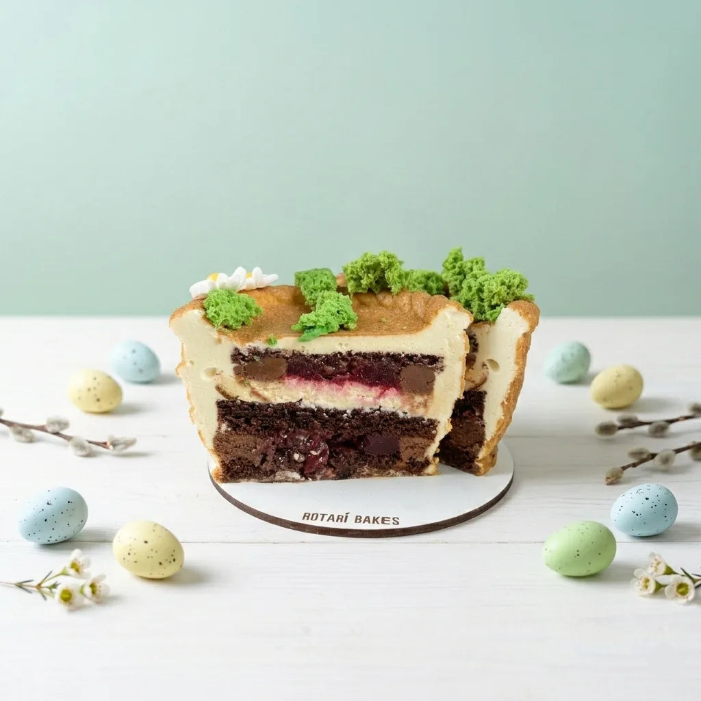 Easter basket cake sliced