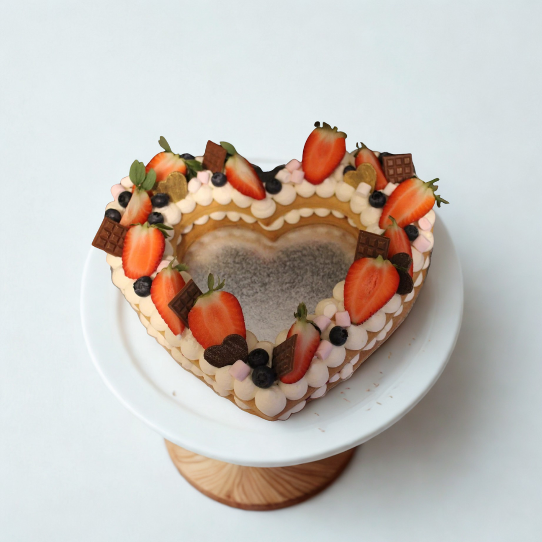 Heart-shaped cake with strawberries and chocolate honey Russian