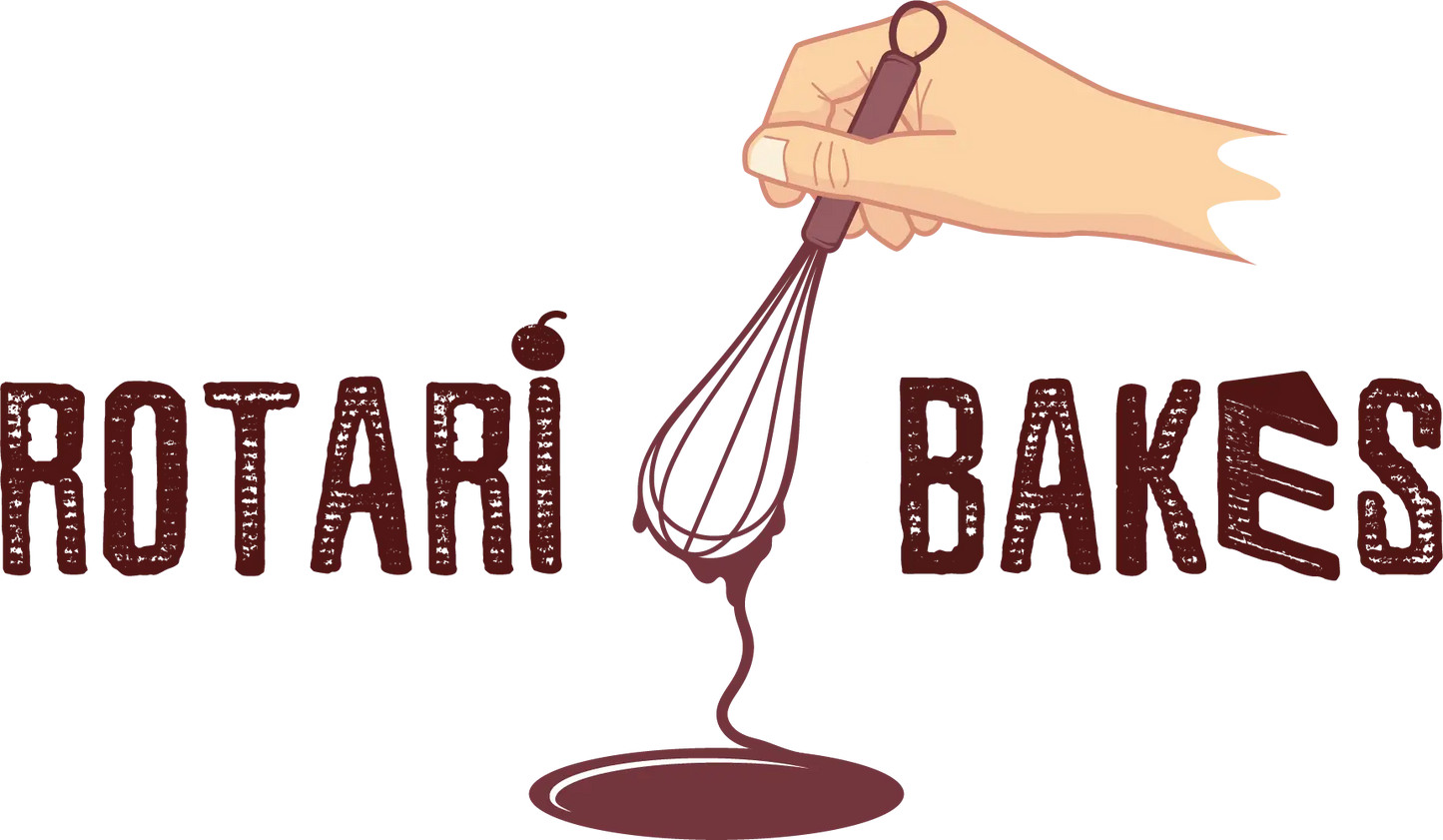 Logo of Rotari Bakes with a hand holding a whisk and the brand name in brown text.
