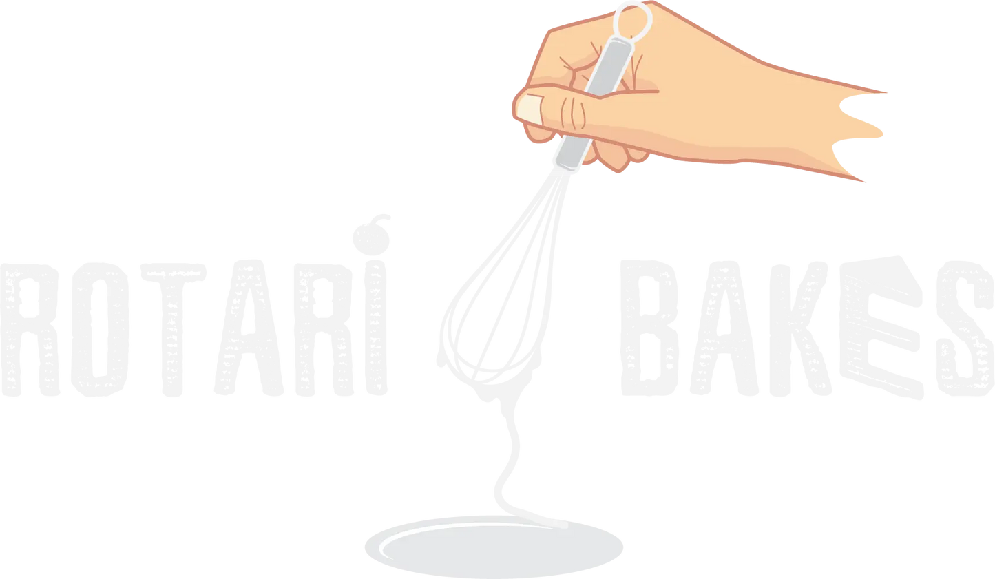 Hand holding a whisk with 'Rotari Bakes' branding on a white background