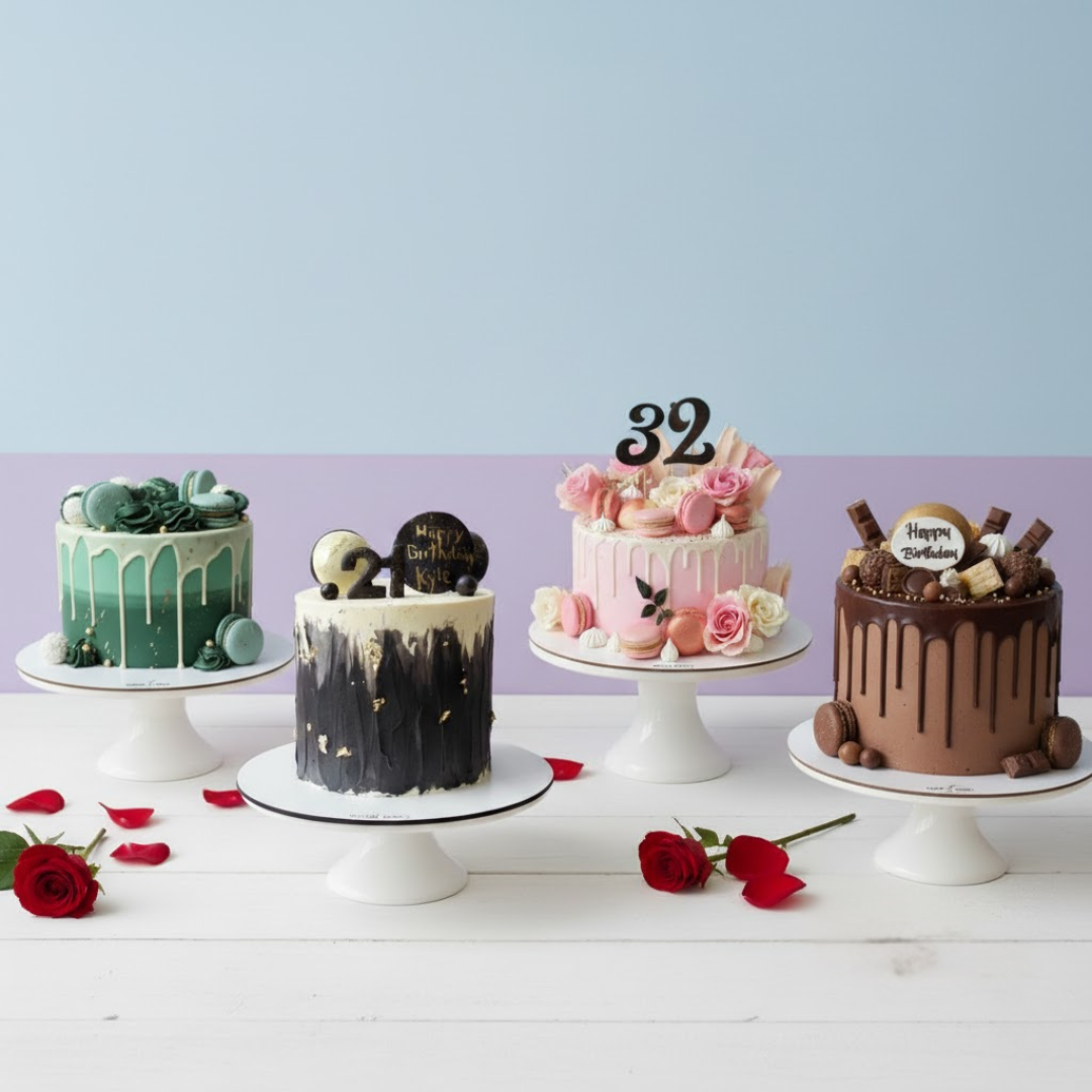 Birthday cakes for girls on a white surface with a light purple background