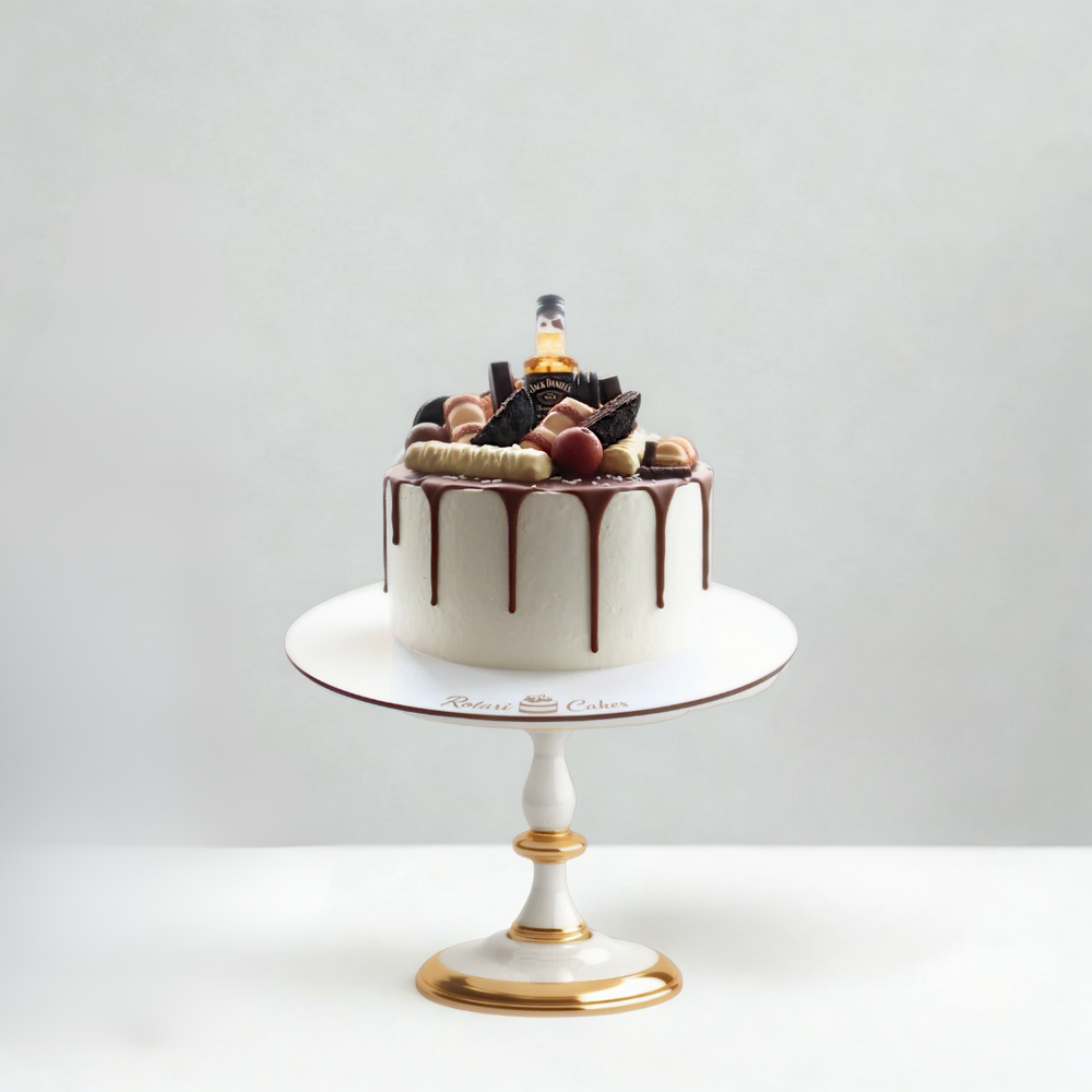 Decorative cake with chocolate drizzle 