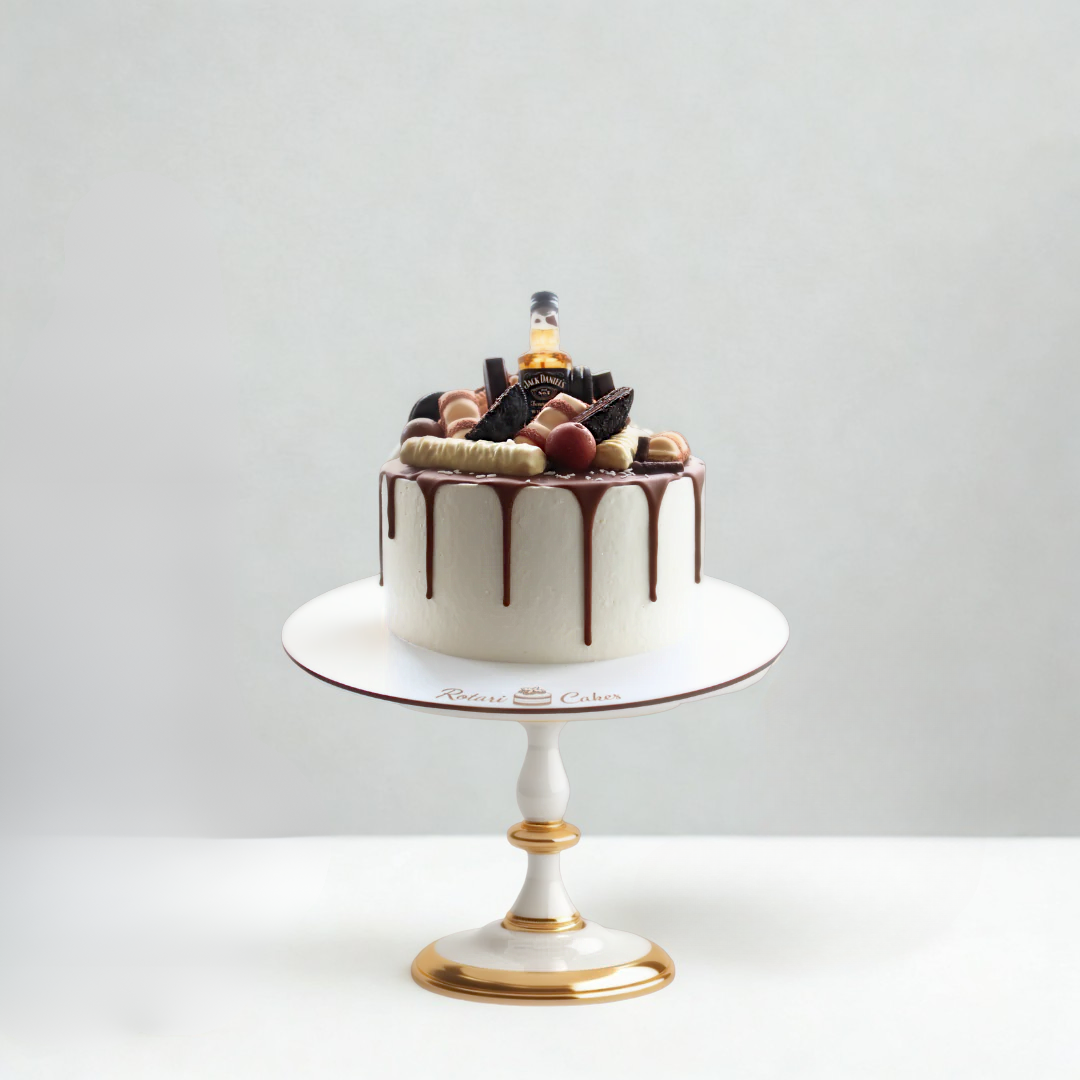 Decorative cake with chocolate drizzle 