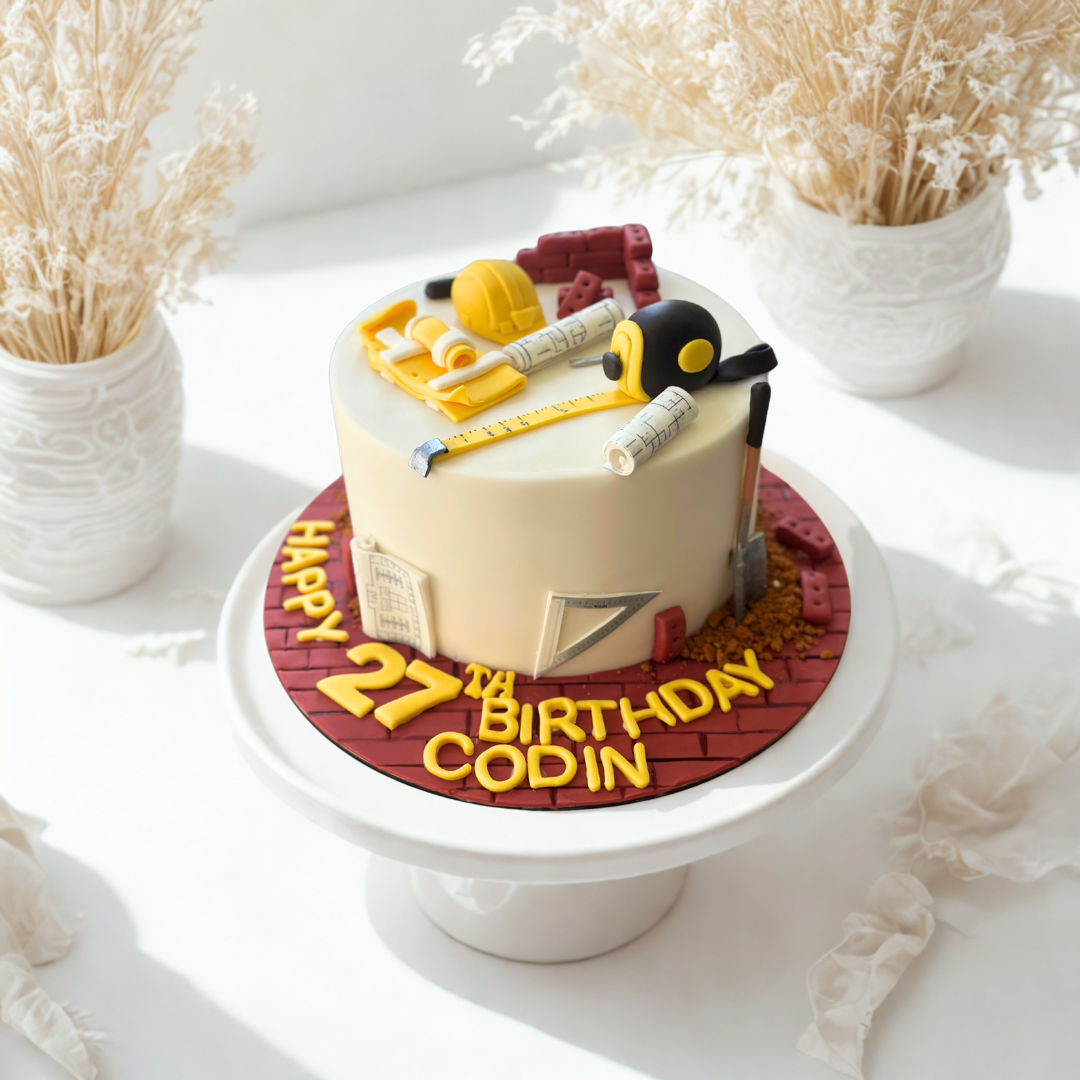 construction theme cake for civil engineers and builders