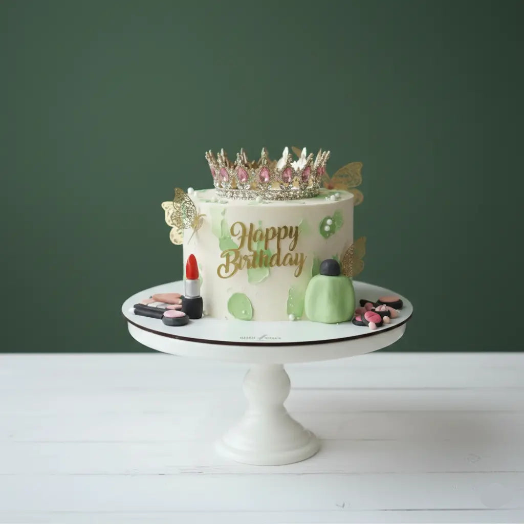 green pastel cake with crown for girls or Queen theme cake