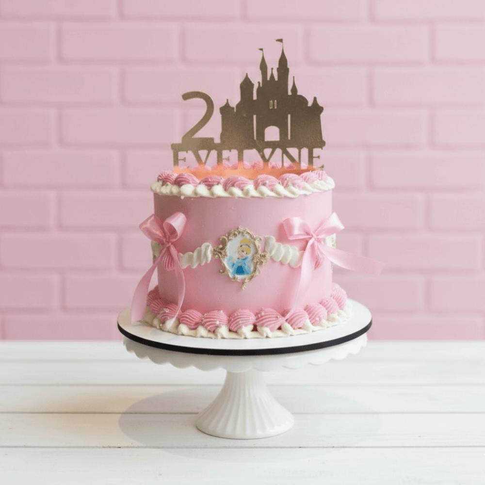 disney princess theme cake in pink colour