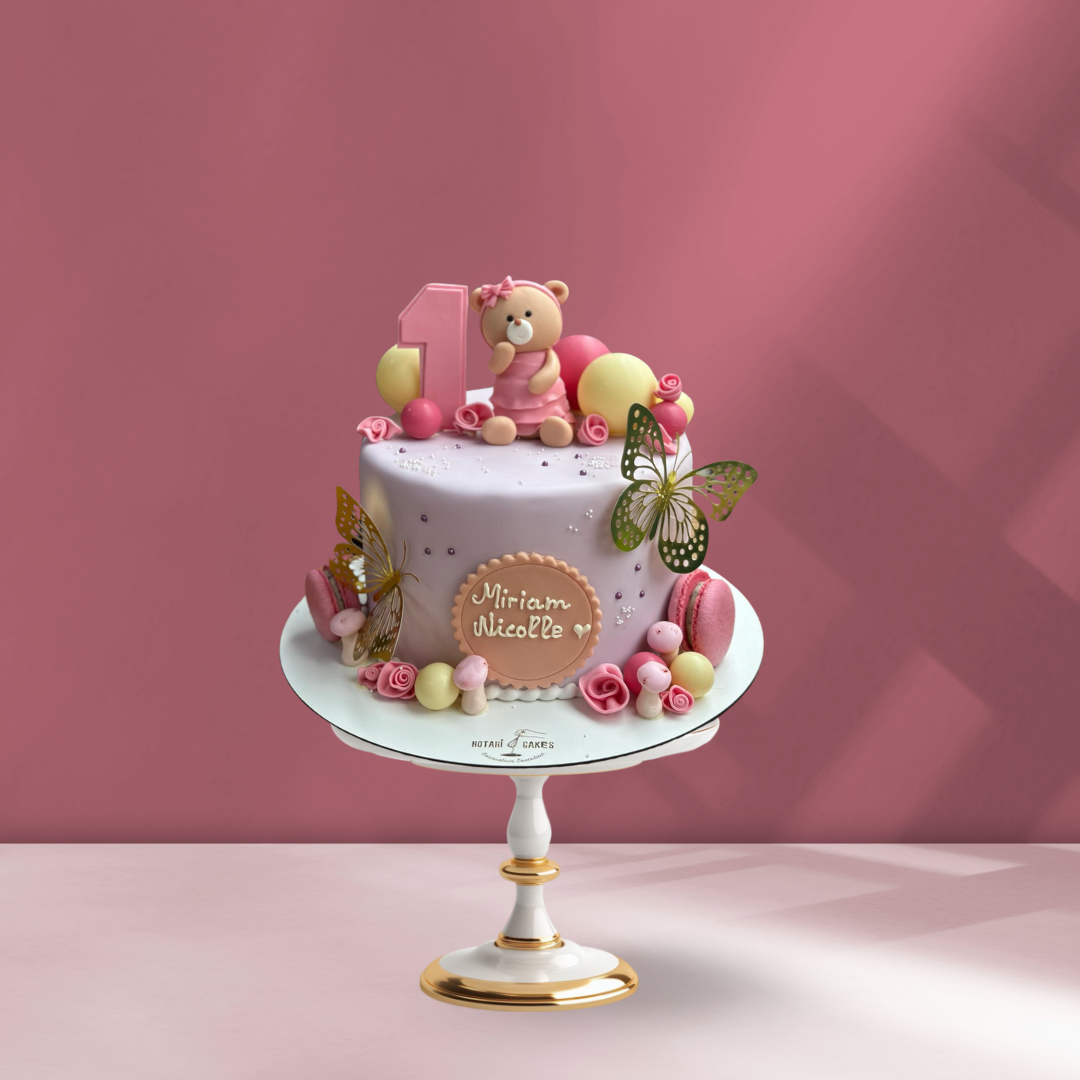 Teddy Bear Cake with edible fondant decorations, perfect for kids' birthdays