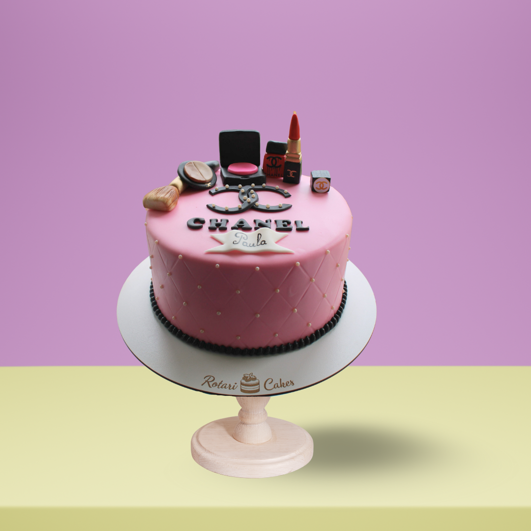 pink colour luxury brand Chanel cake