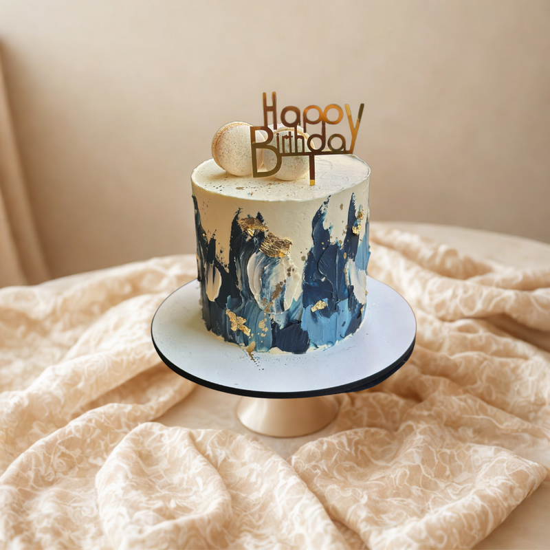 Birthday cake with macarons and rustic design