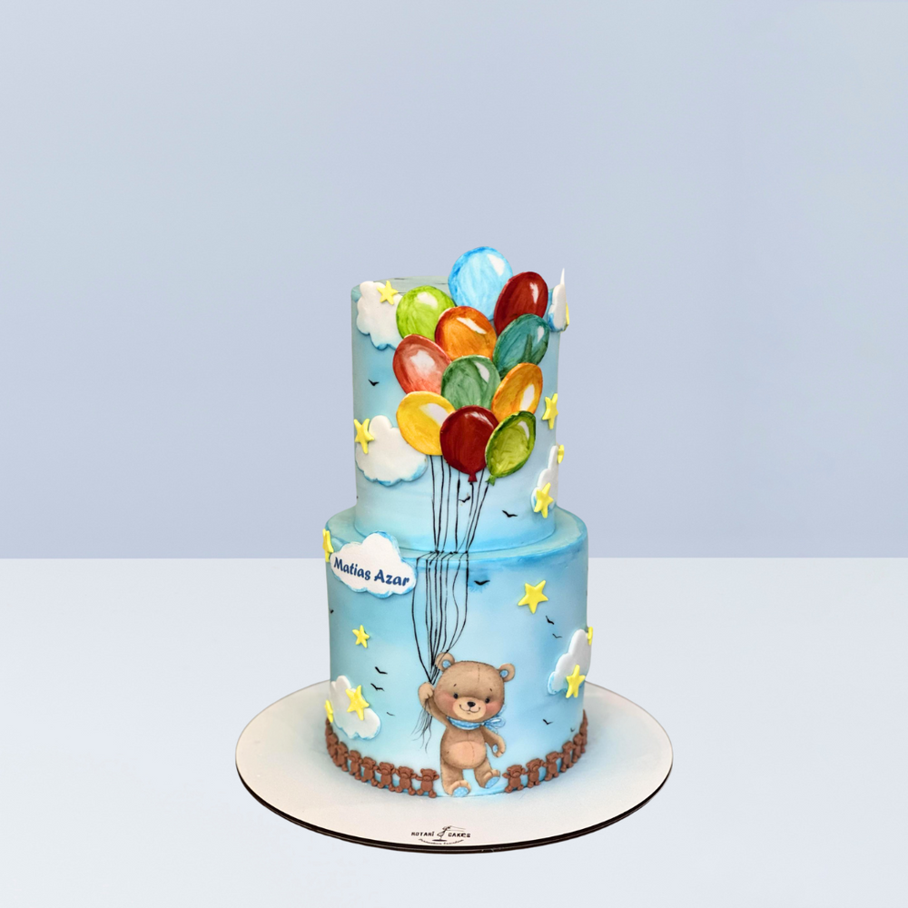  two tiers bear cake for kid's birthdays and baby showers.