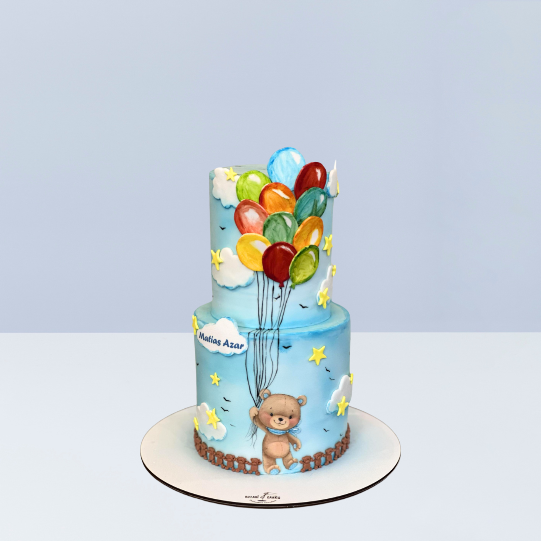  two tiers bear cake for kid's birthdays and baby showers.