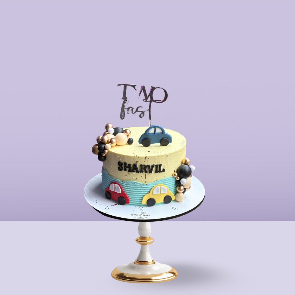 Car Theme Cake with race car decorations, ideal for birthdays and car-themed parties.