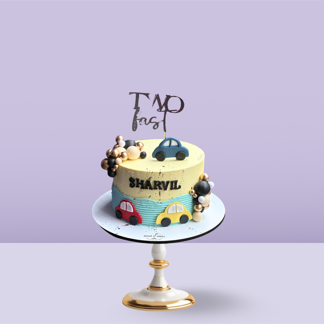 Car Theme Cake with race car decorations, ideal for birthdays and car-themed parties.