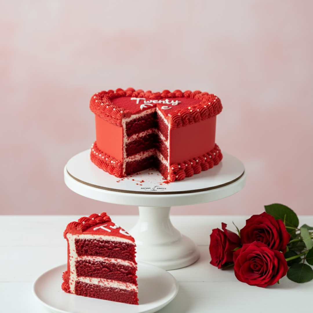 red heart glitter cake 