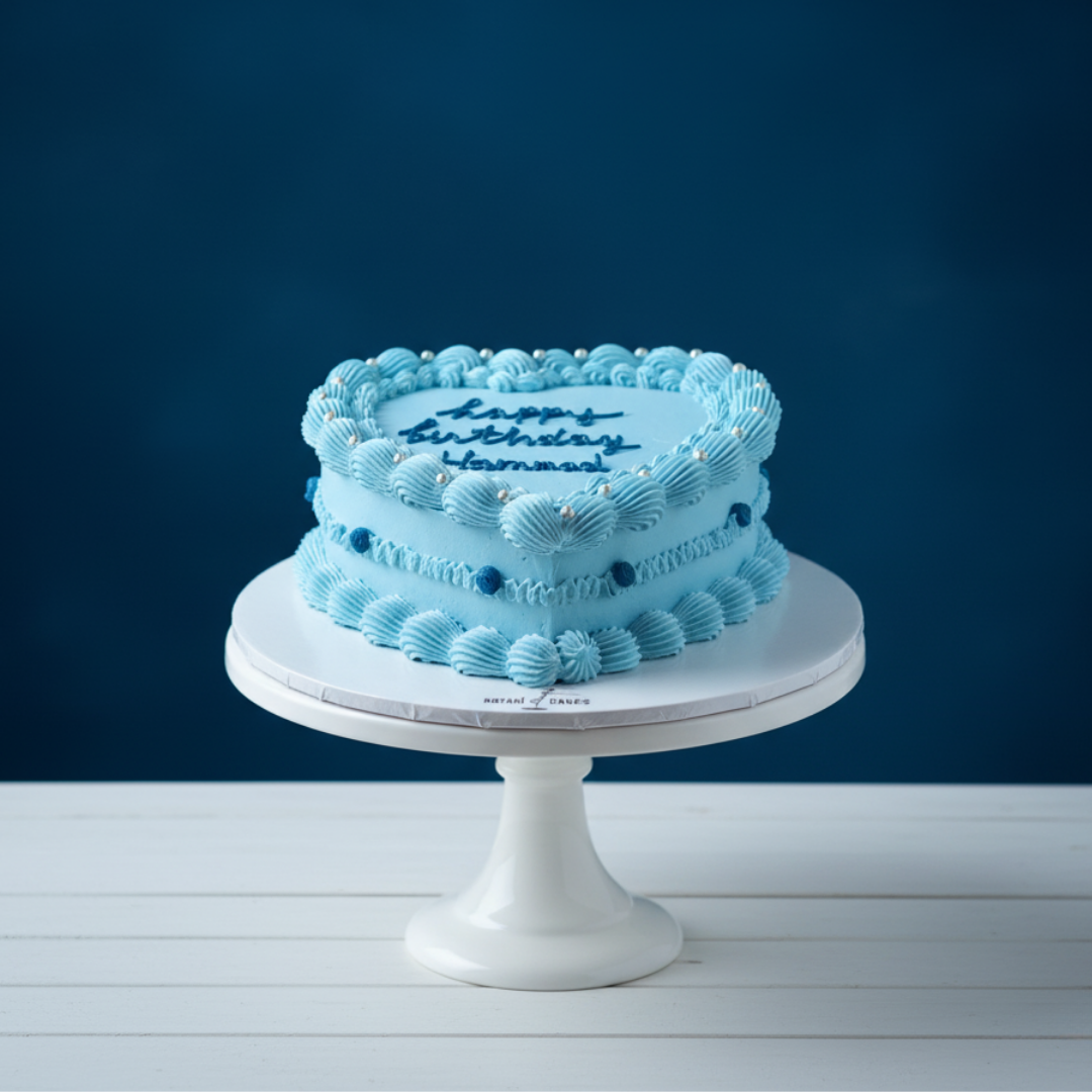 blue colour heart shape cake