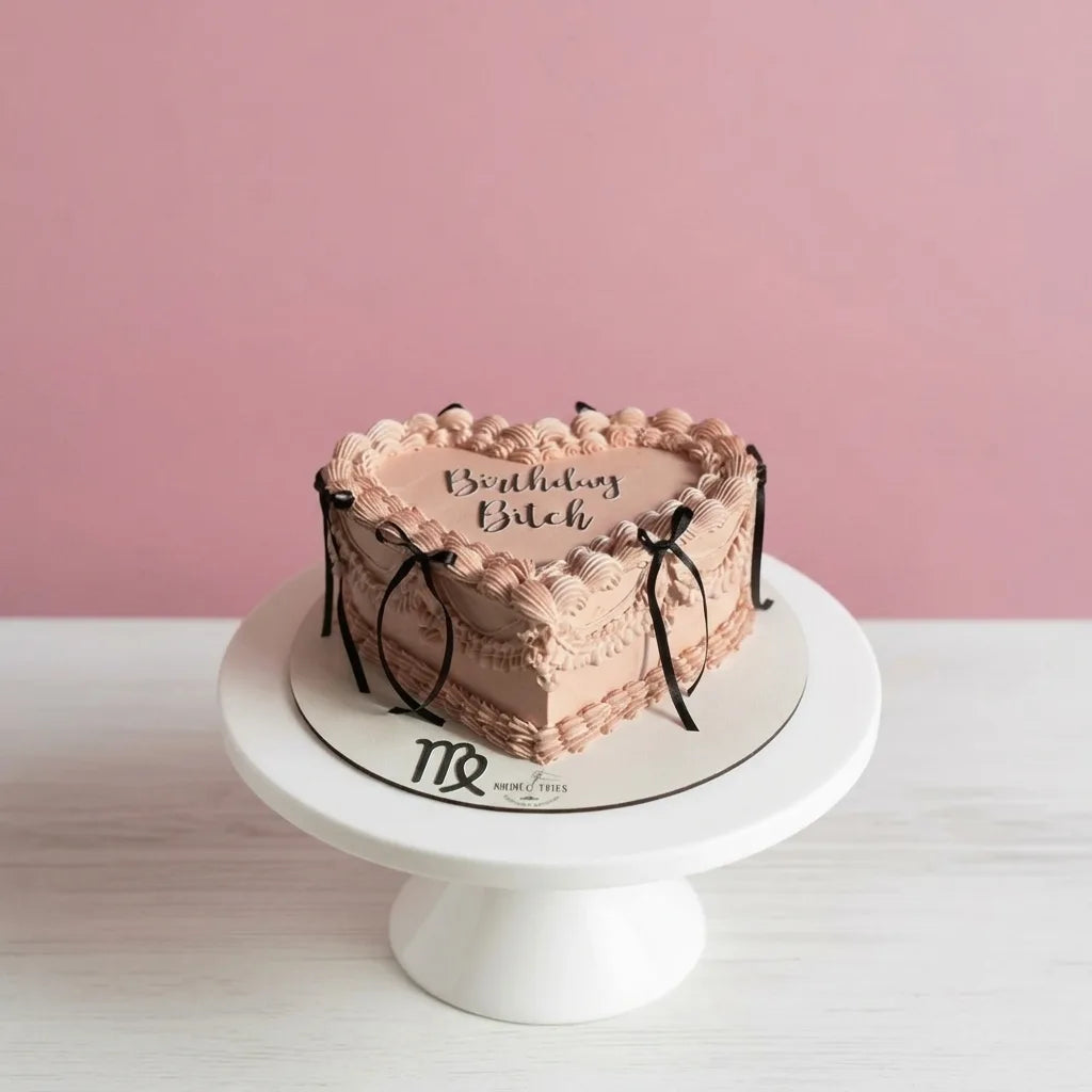 pink colour heart shape cake