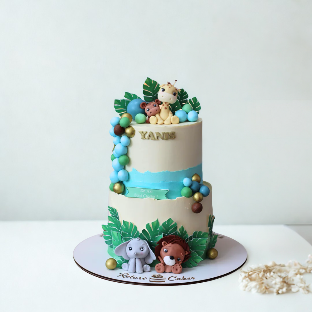 jungle safari theme cake with animals for kids
