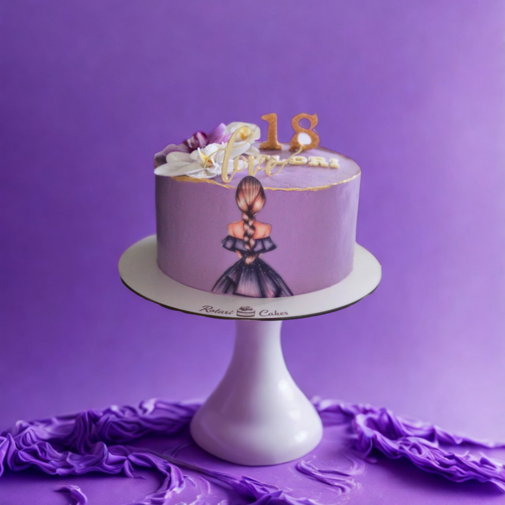 Purple lady vanilla berries birthday cake with a decorative woman shape