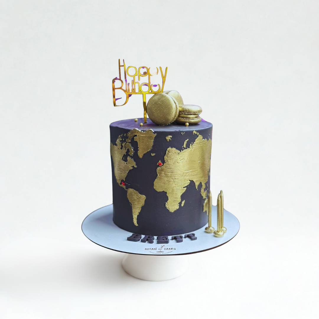 Golden and black Map Cake – Rotari bakes