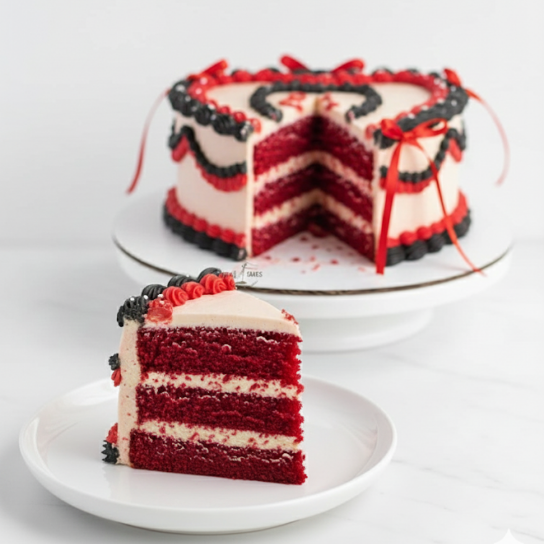 Heart Cake with red ribbons – Rotari bakes