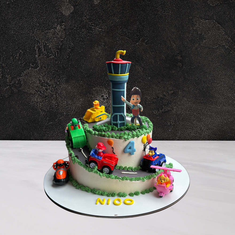Paw Patrol birthday cake with themed toppers perfect for kids’ birthdays