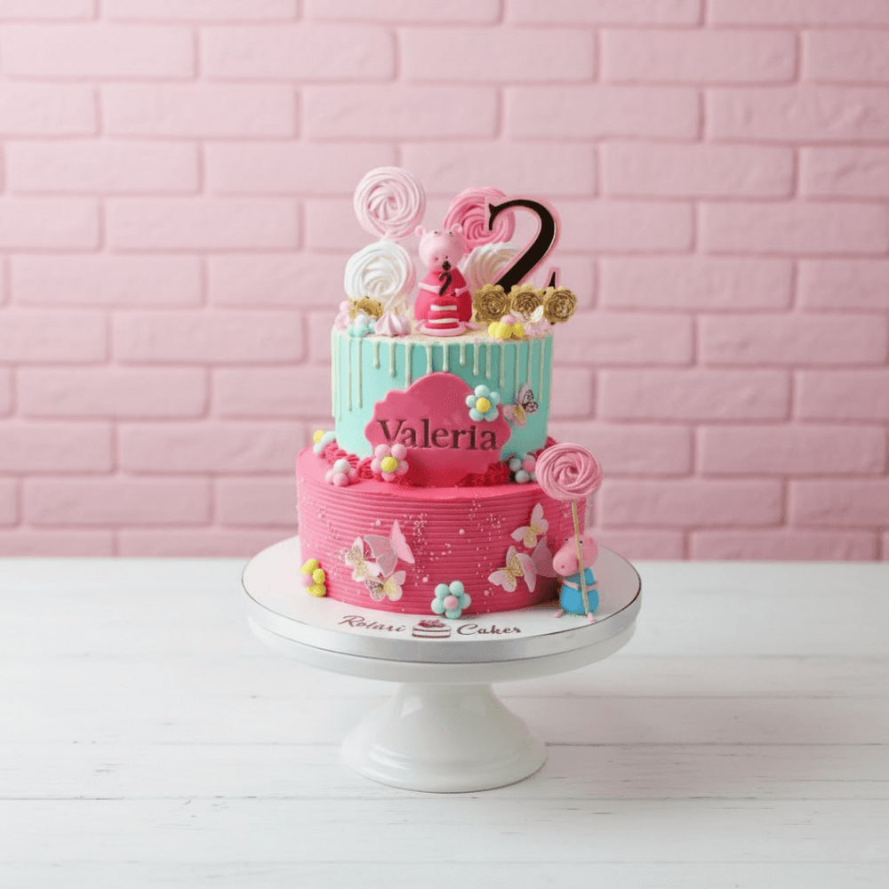 peppa pig family theme two tier cake 