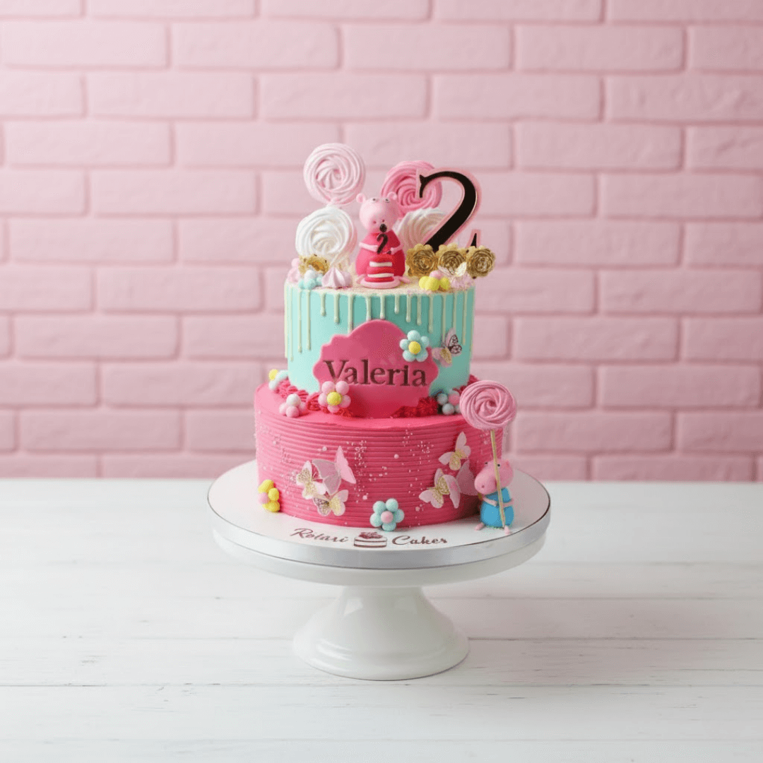 peppa pig family theme two tier cake 