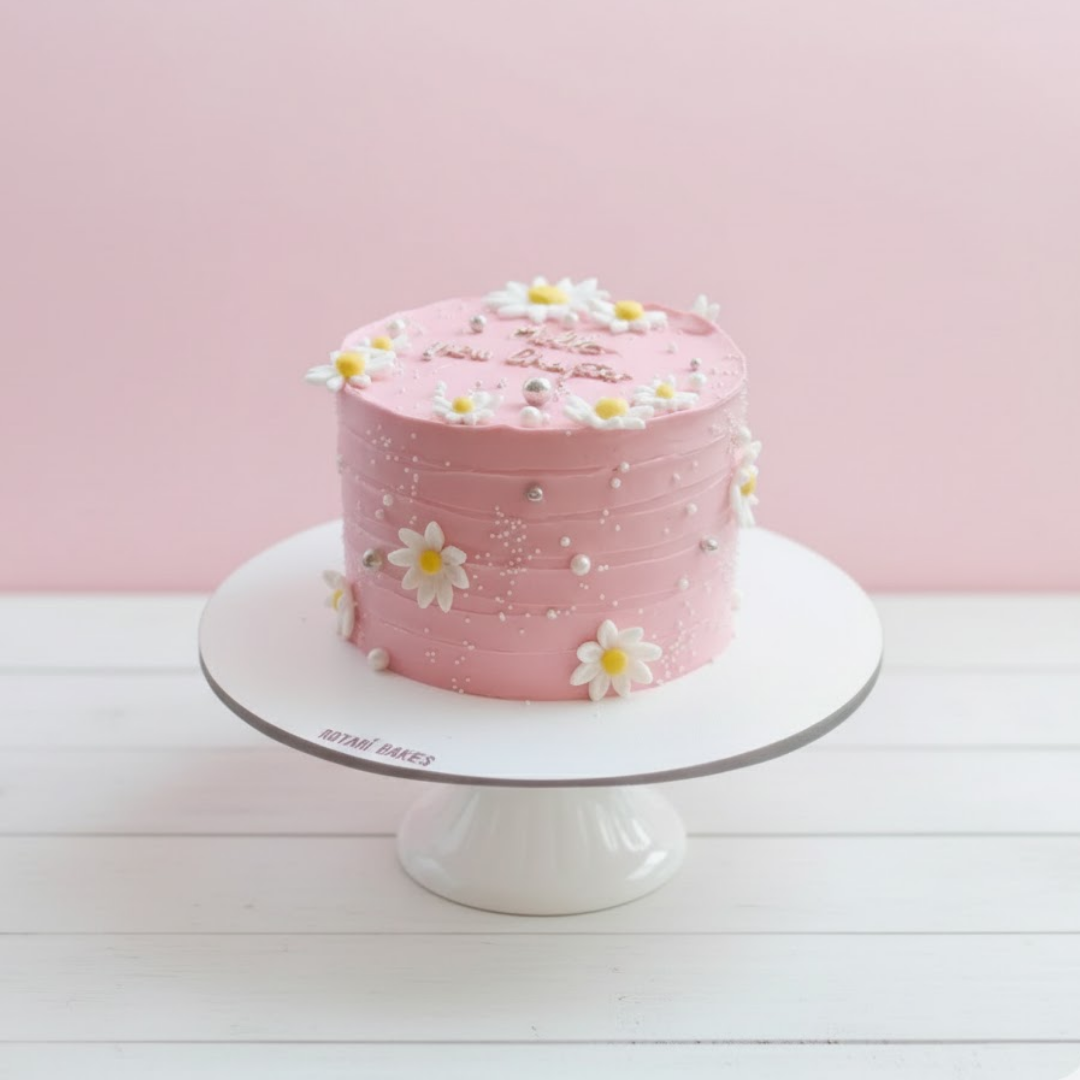 Pink cake with white flowers for birthdays and other occasions