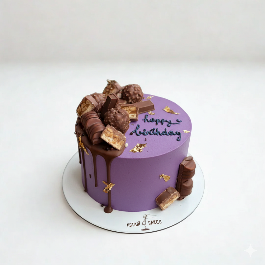 chocolate cake in purple colour