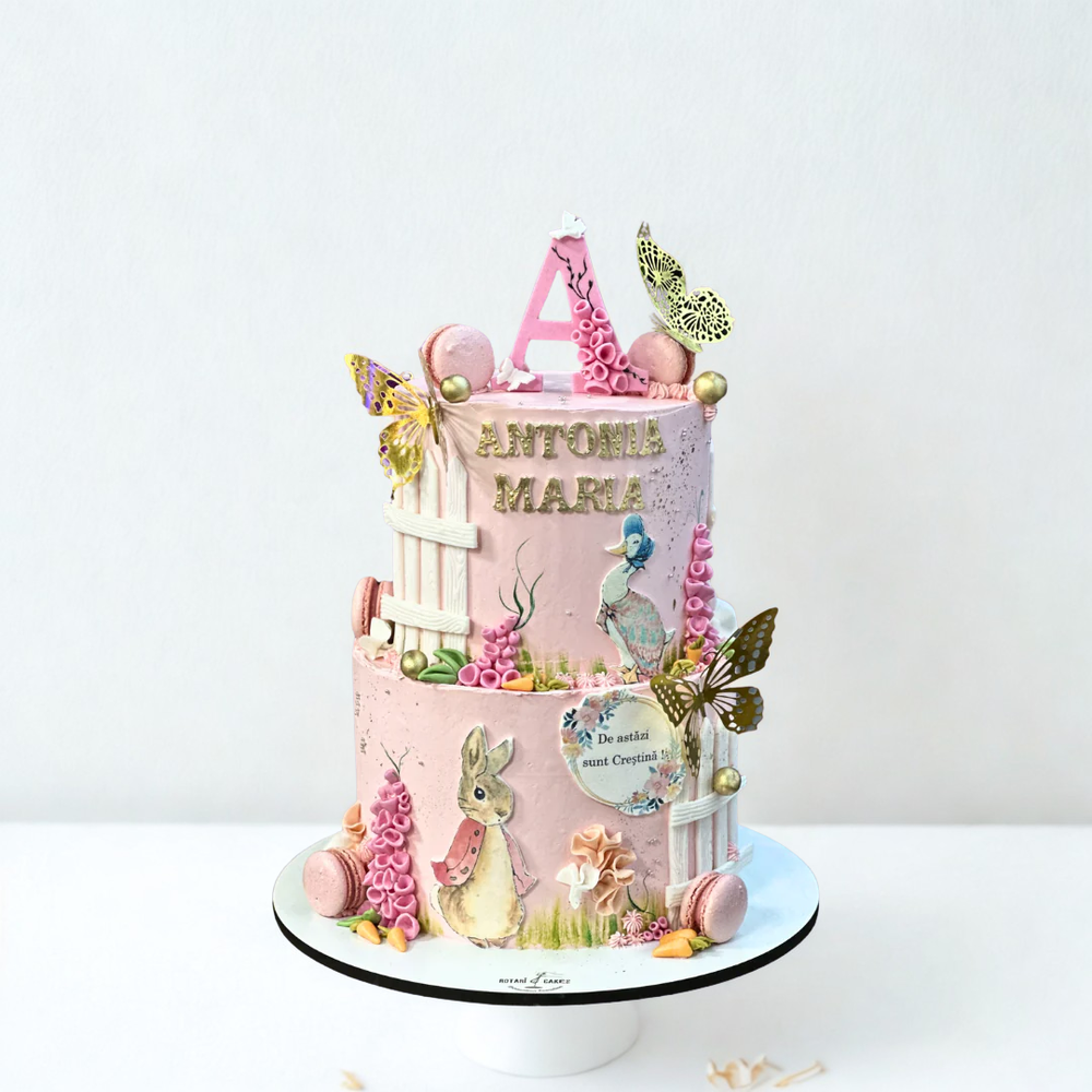 rabbit theme two tiers cake for girls