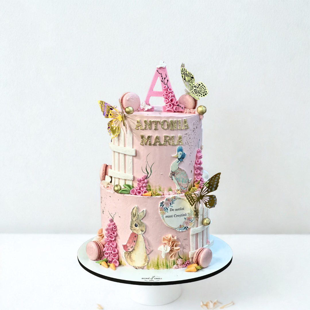 rabbit theme two tiers cake for girls