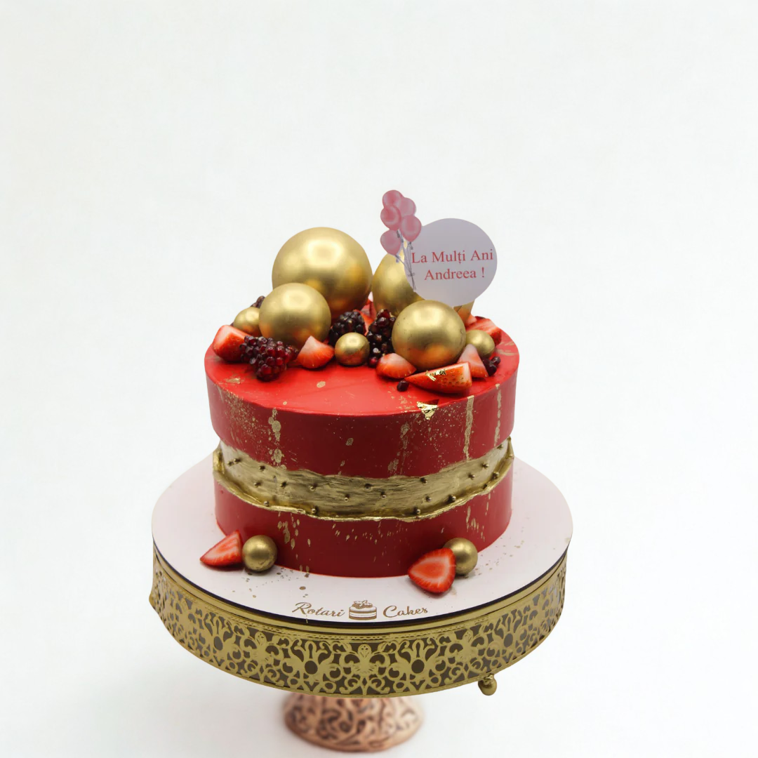 Red and golden cake for birthdays and anniversaries