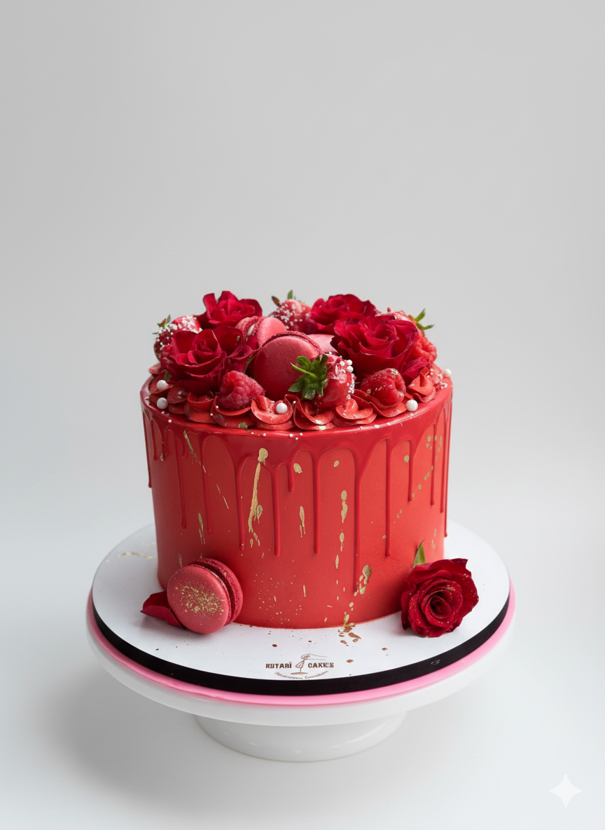 red roses red colour cake