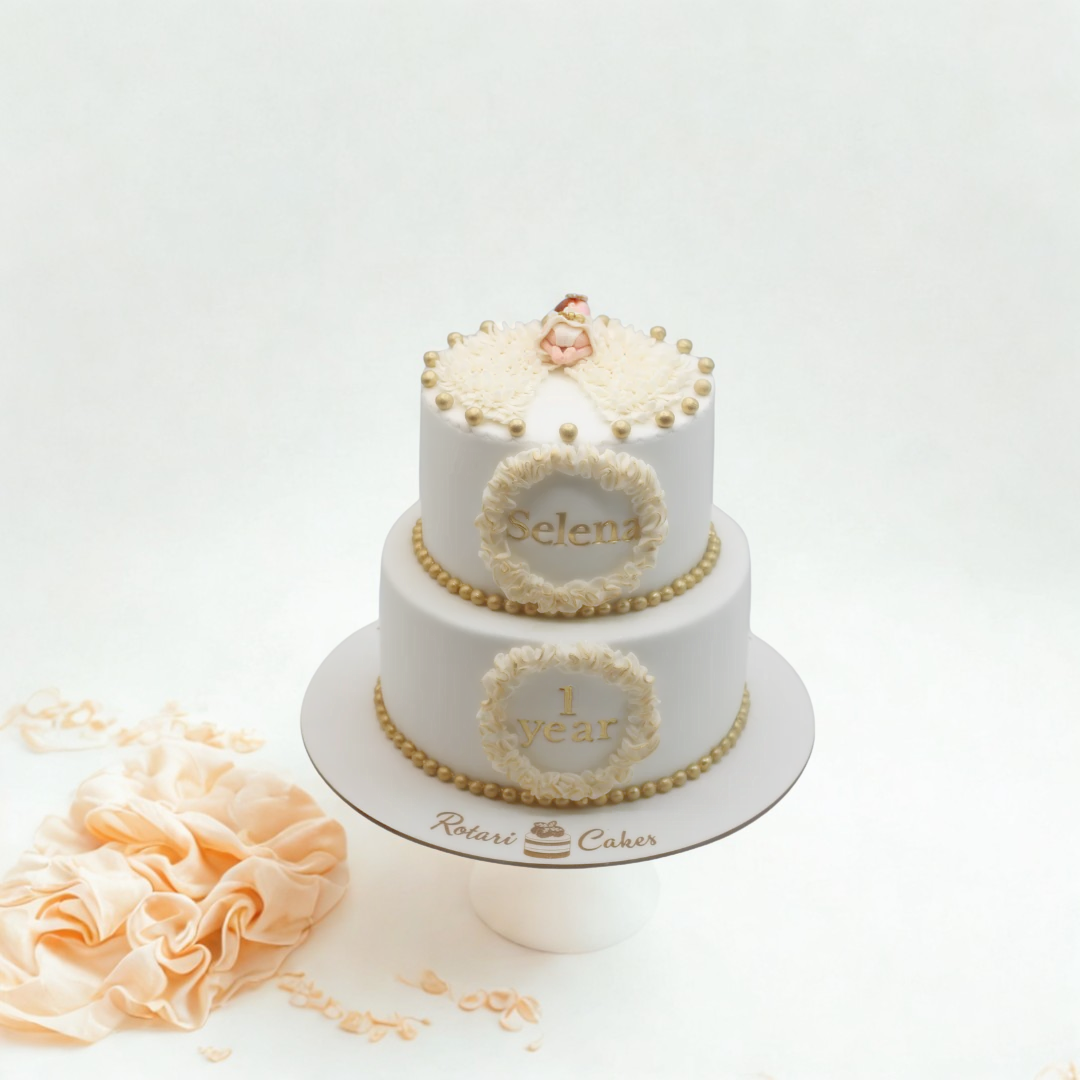 Two-tiered first birthday cake 