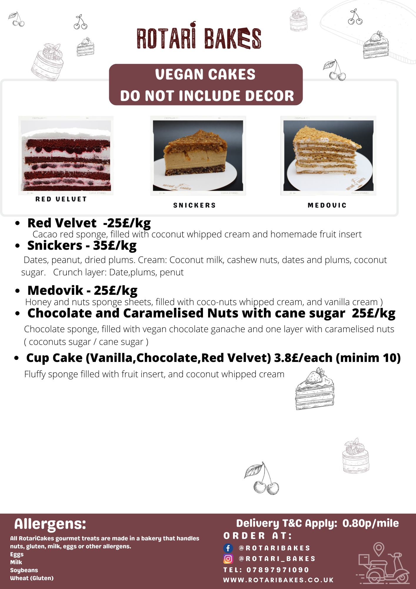 Rotari Bakes Vegan Menu