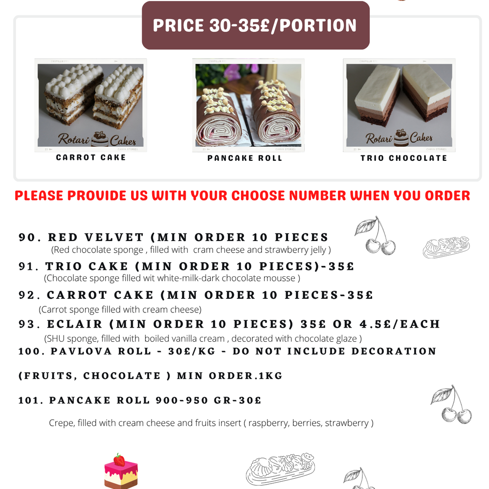 Rotari bakes menu