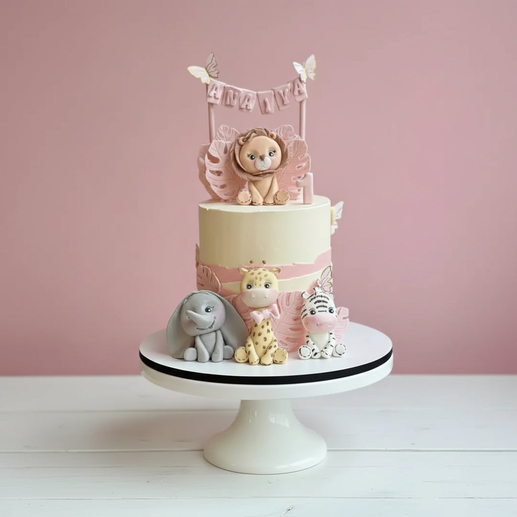pink colour safari cake for kids birthdays and other occasions in Nottingham