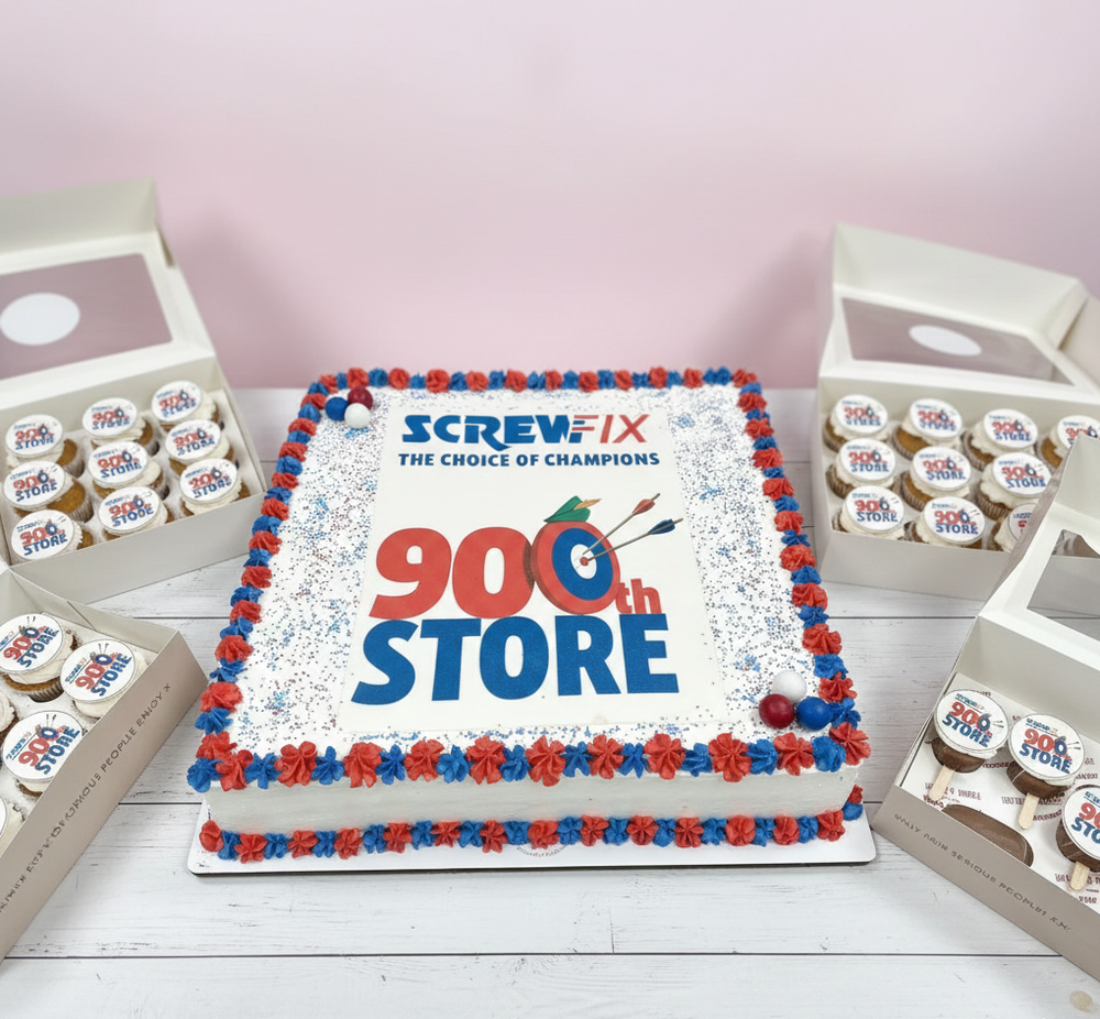 corporate branded cakes in Nottingham for Screwfix 900 store opening