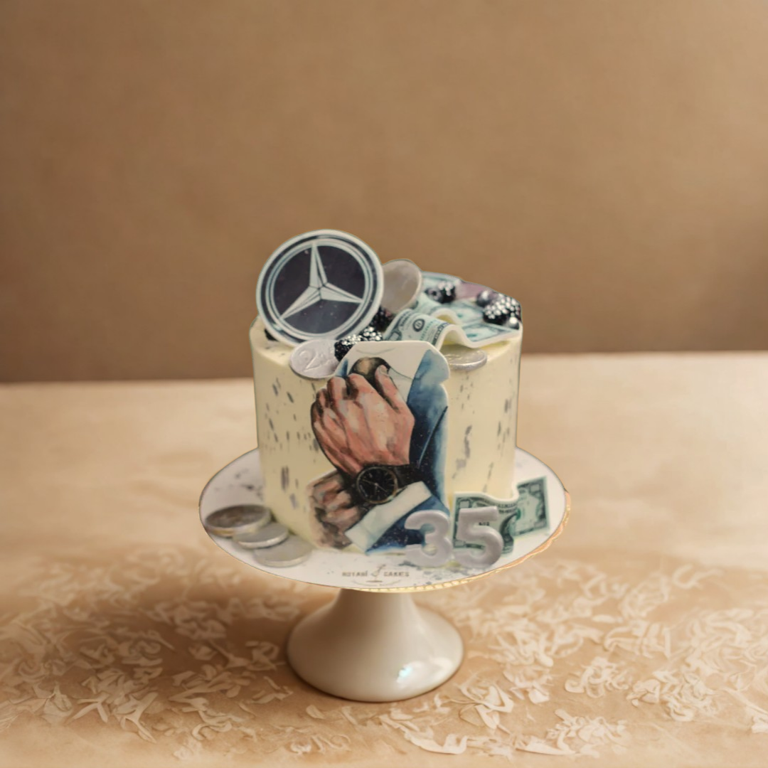 Cake with Mercedes-Benz logo snickers flavour